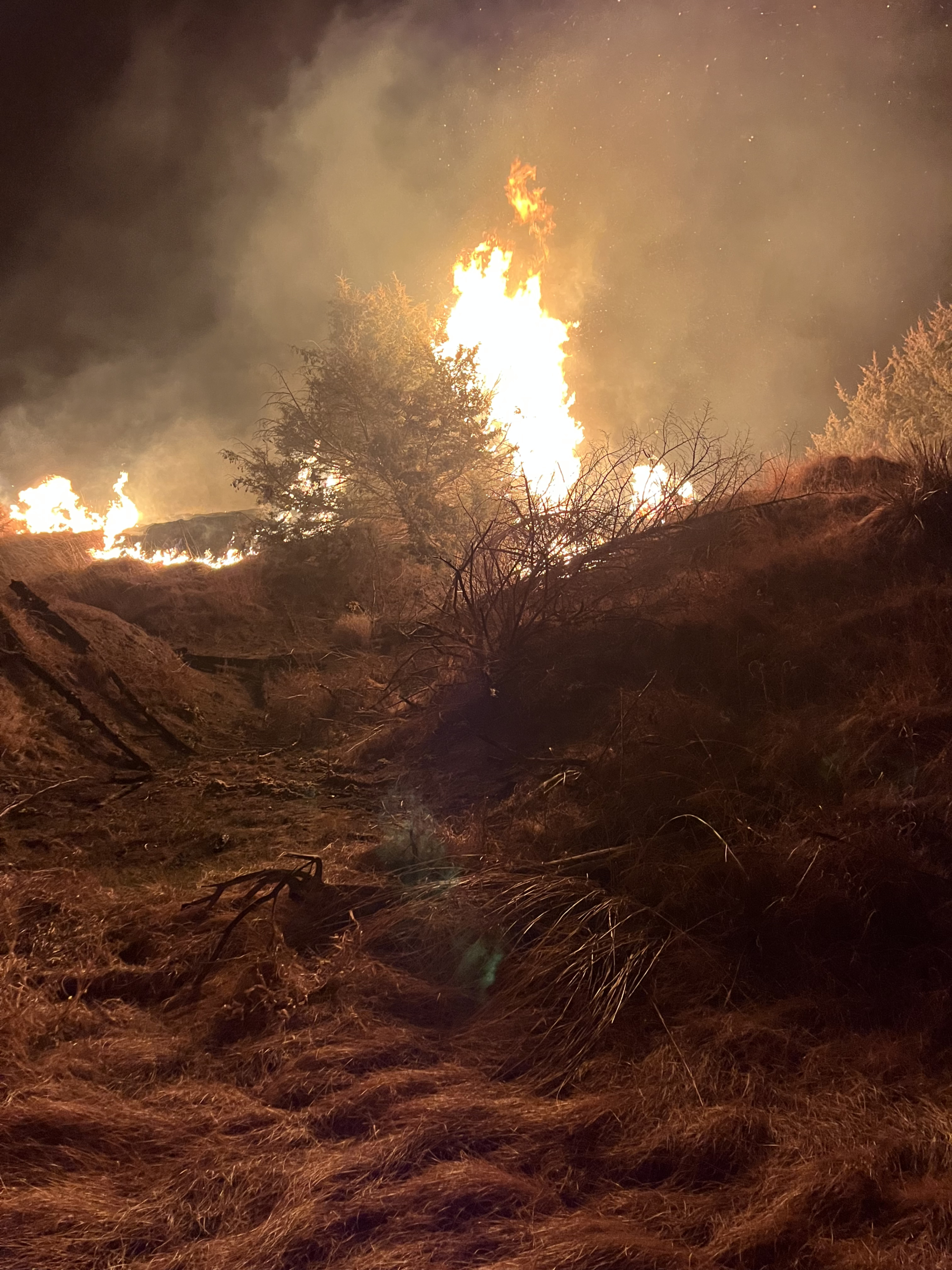 Cottonwood Wildfire burning in the loess hills canyons